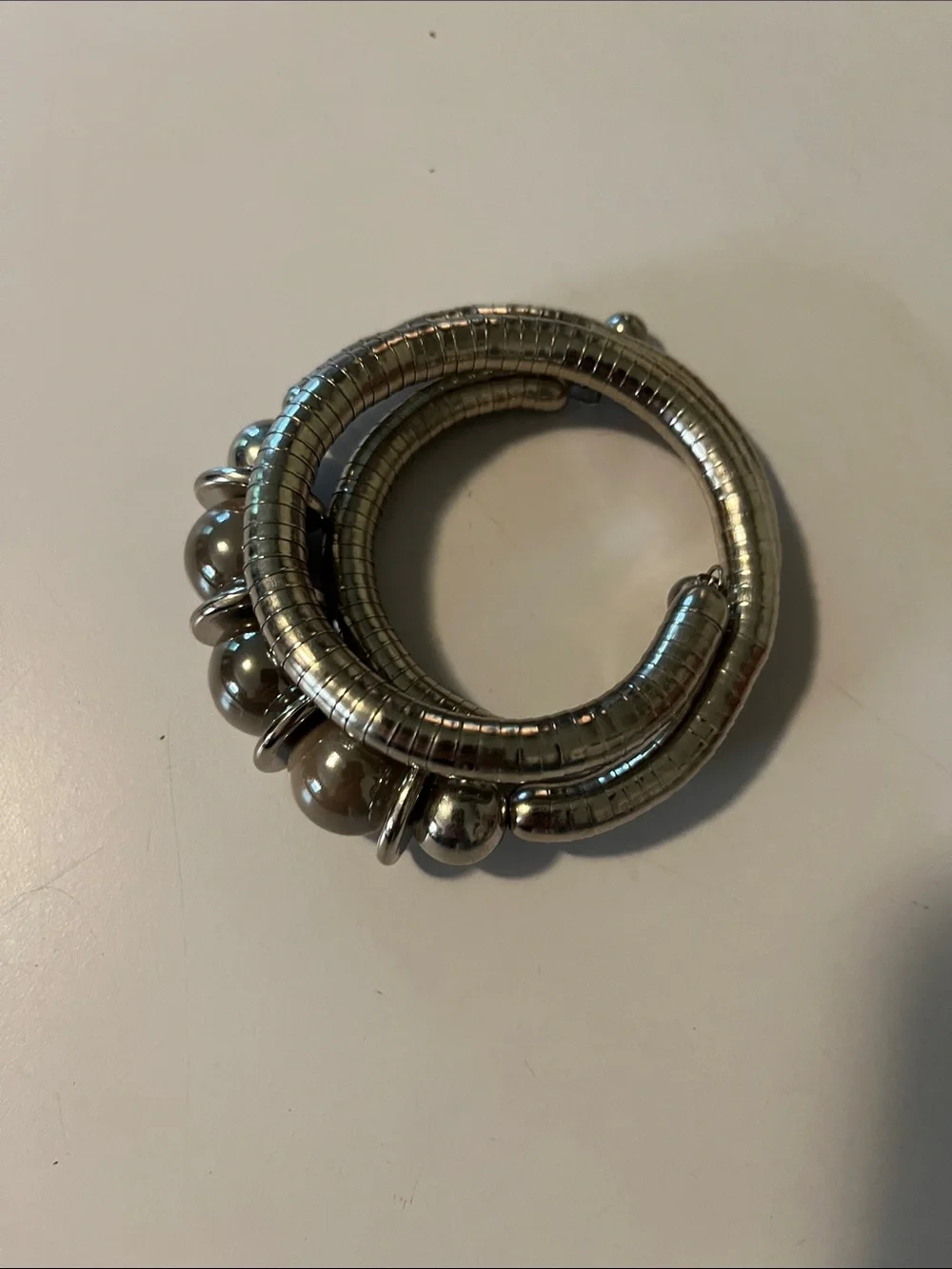 Silver-Tone Taupe Bead Wrap Bracelet